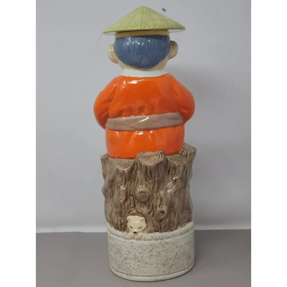 Vintage Ceramic Asian Man Rice Bag Hiking Stick Storage Holder Decanter‎